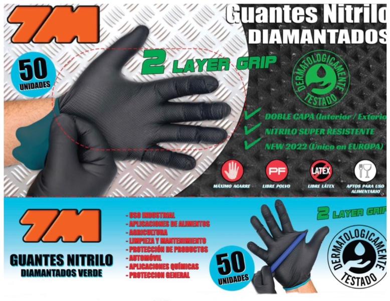 Guante de nitrilo diamantado negro talla L - 50 unidades