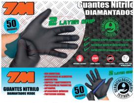 7M 7766M50 - GUANTES NITRILO DIAMANTADOS NEGRO DOBLE CAPA 50 UDS TALLA L